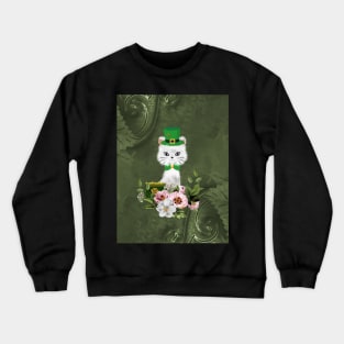 Happy st. patrick’s day, cute little cat and flowers Crewneck Sweatshirt